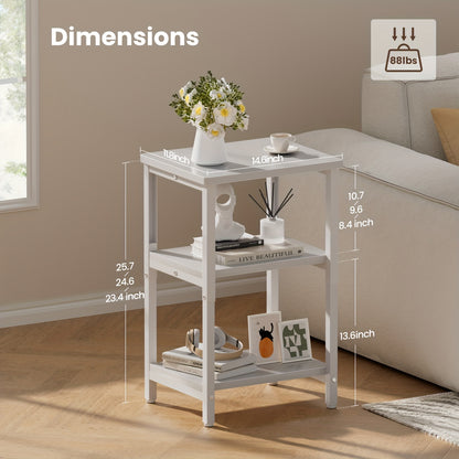 Bookshelf, Sofa Side Table Living Room, Industrial End Table With 3-Tier Storage Shelves, Bedside Tables With Height Adjustable, Steel Frame, Nightstand 37 x 30 x 59.4/62.4/65.4 cm, 4 Colors