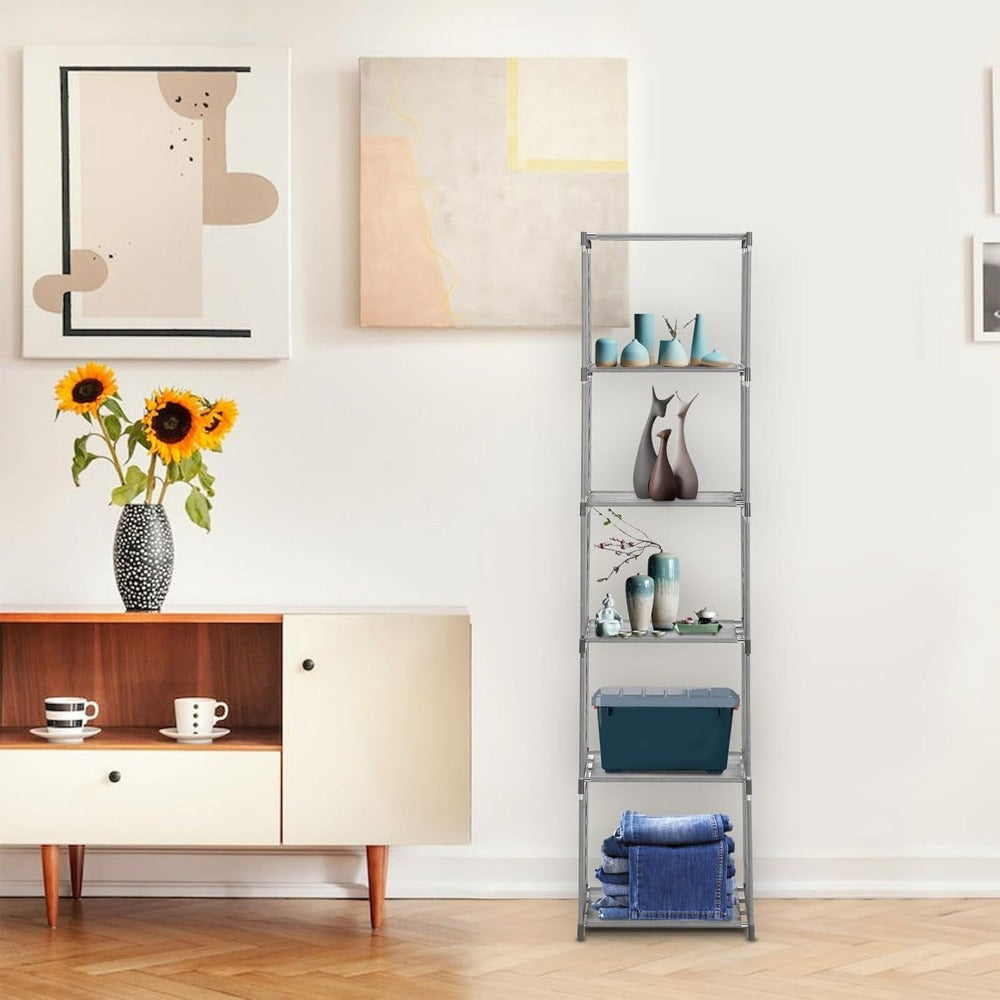 6 Tier 5 Cubes Modern Book Shelves Storage Shelf Tall Narrow Bookcase Display Unit Organizer Cube Display Shelves for Living Room Bedroom