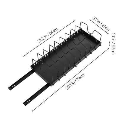 Pull-Out Commercial Utensil Rack, Cabinet Pot Lid Rack, Metal Carbon Steel Pot Lid Organizer, Dish Drying Rack, Pots and Pans Shelf with 8 Dividers/10 Dividers, Cutting Board Pot Storage Rack, Black
