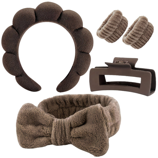 [Spa Headband Set] 5pcs/Set Spa Headband Wristband Set with Hair Claw Clips Skincare Headbands for Washing Face Skin Care Puffy Makeup Headband Wrist Bands Preppy Teen Girl Gifts Cute Trendy Stuff Hair Accessories for Women