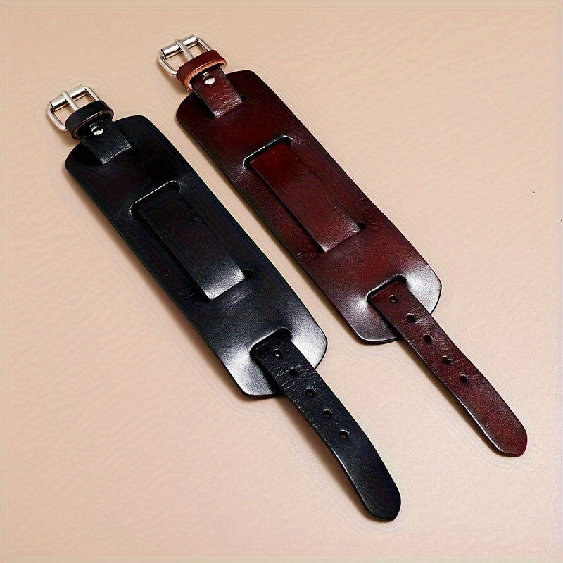 2pcs Easy Men'S Leather Bracelets Adjustable Friend Style Rock Wide Leather Bangle, Individual Versatile Men'S Accessory