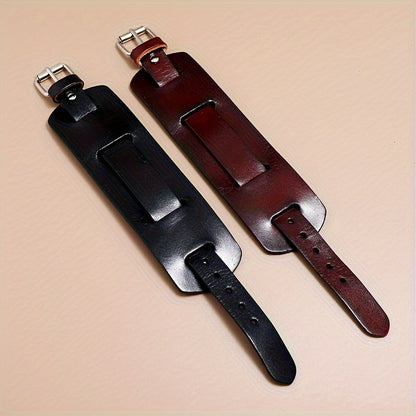 2pcs Easy Men'S Leather Bracelets Adjustable Friend Style Rock Wide Leather Bangle, Individual Versatile Men'S Accessory