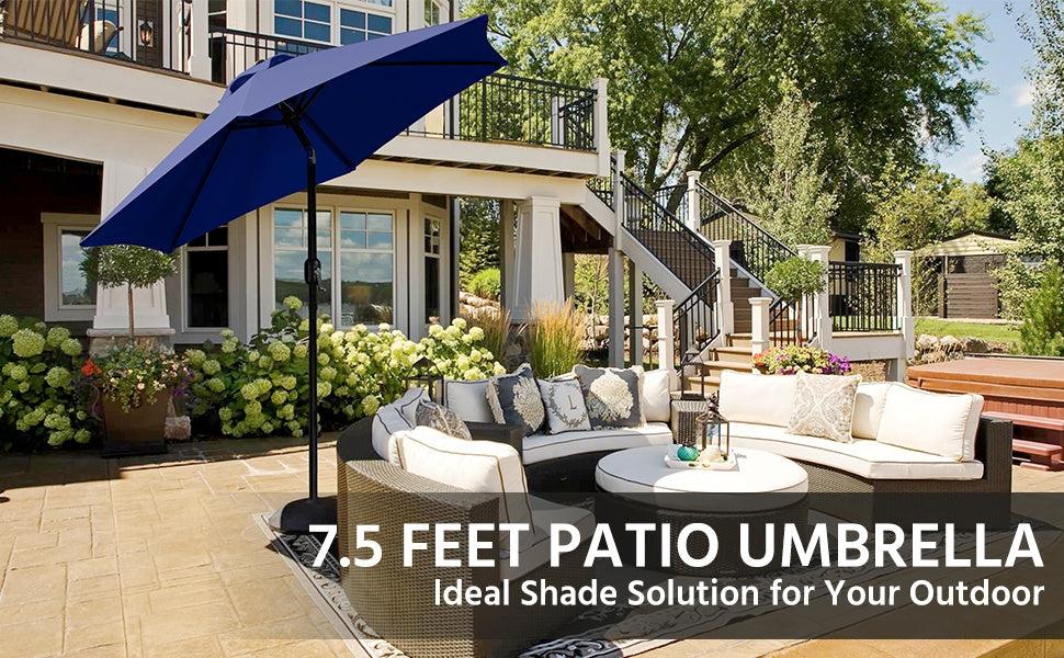 Costoffs Patio Umbrella Outdoor, 2.3m Market Umbrella Parasol Umbrella with Crank/Tilt/6 Ribs, Garden Table Umbrella for Patio, Deck, Backyard, Pool & Beach