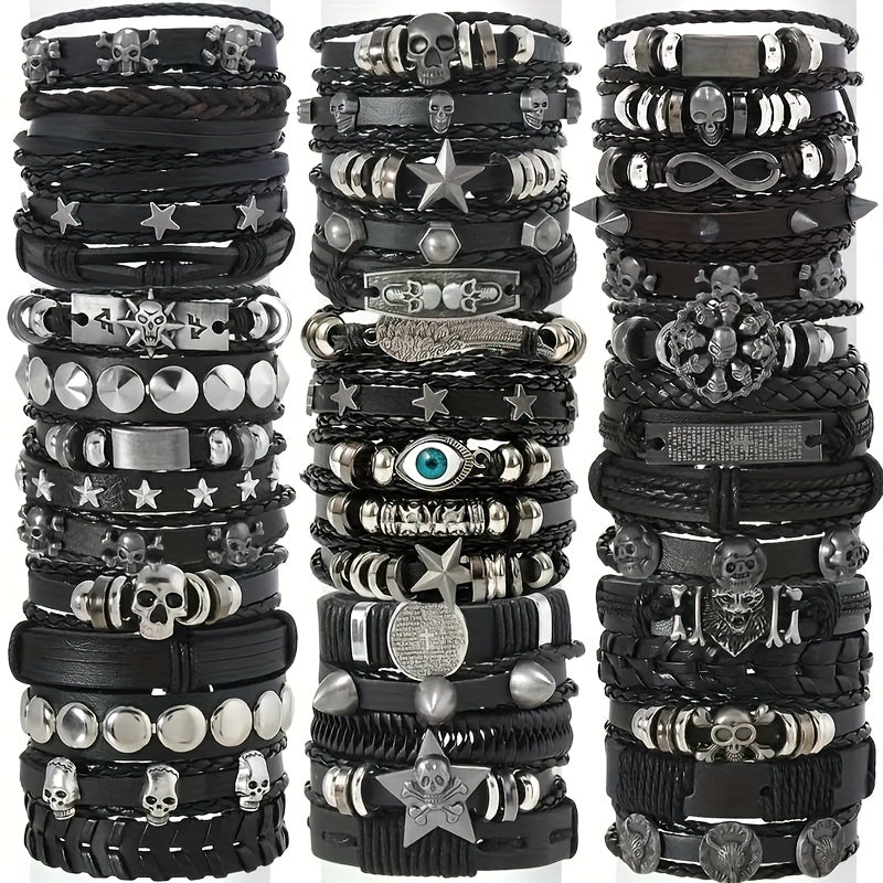 36pcs Skull Punk Style Handwoven Men'S Bangle bangle bracelet Set