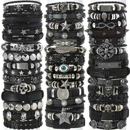 36pcs Skull Punk Style Handwoven Men'S Bangle bangle bracelet Set