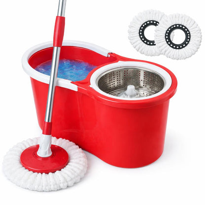 360° Spin Mop and Bucket Set with Wringer Easy Wring Floor Cleaning Mop with 2 Reusable Microfiber Head for Household Bathroom Toilet Cleaner