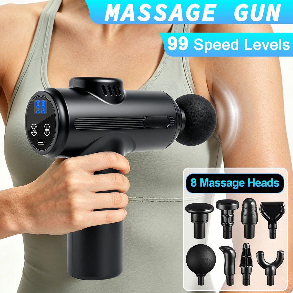 Massage Gun Deep Tissue, Muscle Percussion Massager, Portable Handheld Quiet Brushless Motor with LCD Touch Screen, 8 Heads for Shoulder Body Back Relaxation. Father's Day Gift
