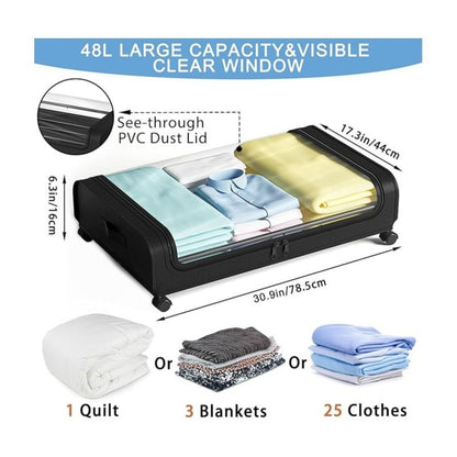 Under Bed Storage Bags 2 Pack Large Foldable Storage Boxes with Lid, Zip & Clear Window, Space Saving Organiser Containers for Clothes, Bedding, Blankets & Shoes, Ideal for Home & Dorm