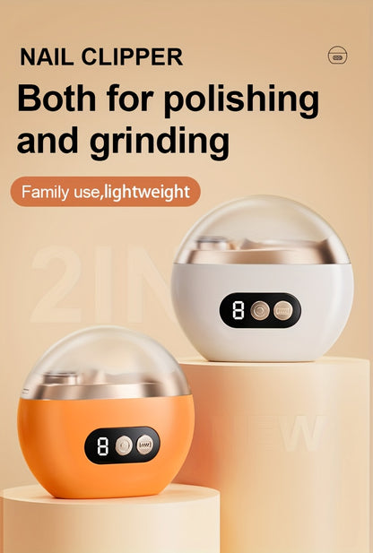 Smart Electric Nail Clipper 2 in 1 Polishing Nail Trimmer Manicure Tool, USB Rechargeable, 500Mah Li-Polymer Battery, with Anti-Cut, Sanding And Lighting Function, Great for Manicure, Nail File, Polishing And Shaping, Perfect Gift for Gift Giving
