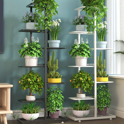 3/7 Layers Versatile Indoor/Outdoor Metal Flower Stand With Sliding Wheels - Multi-Tiered Plant Display Rack For Living Room & Balcony