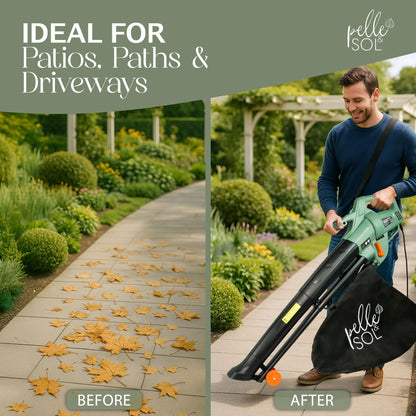 3300W Corded 3-in-1 Leaf Blower Vacuum Mulcher with 45L Bag, 12m Cable & Wheels for Garden Yard Patio