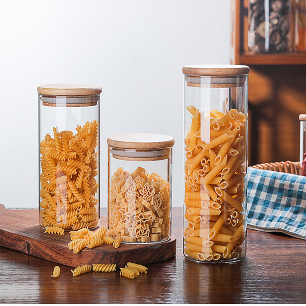 Glass Storage Jars - Set of 4 Airtight Glass Jars with Lids Clear Food Storage Container Jar- Food Kitchen Canisters Sets for Spaghetti Beans Snack Flour Cereal Storage, 550ml/950ml/1300ml/2000ml