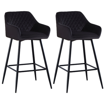 Velvet Bar Stools with Armrest & Backrest – Upholstered Breakfast Bar Chairs for Kitchen Counter Island Home Restaurant Set of 1 or 2