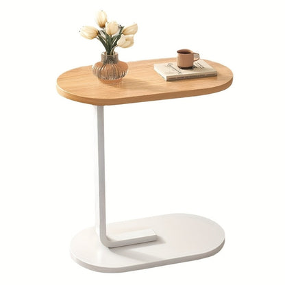 C Shaped Sofa Side Table Slide Under Couch End Table, Industrial Snack Laptop Desk with Sturdy Metal Frame & Wood Top, Space Saving Bedside Coffee Table for Living Room, Bedroom & Study