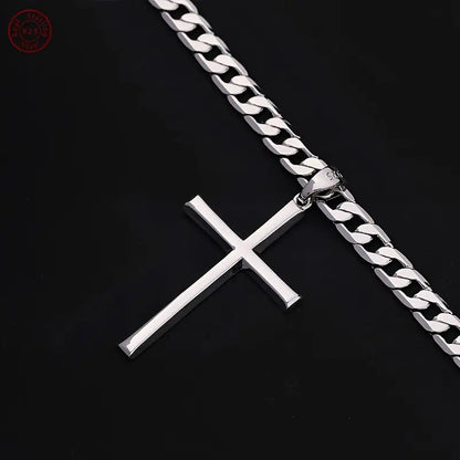 925 Sterling Silver Solid Cut 5mm Cuban Chain Cross Pendant Necklace, Hip Hop Trend, Birthday Gift, Everyday Gift, Valentine's Day Gift, Perfect for Celebration, Party, Dating, Comes with A Gift Box, Hip Hop Jewelry, Celebration Necklace, Statement Neckla