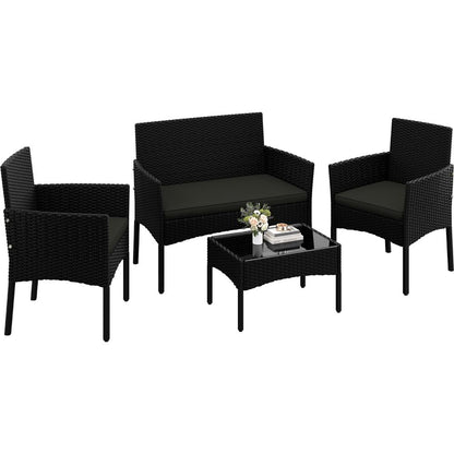 Costoffs Set of 4 Reception Set Outdoor, Garden Table & Sofa Set, Conversation Furniture Set with 2-Seat Sofa, 2 Single Sofa and 1 Coffee Table