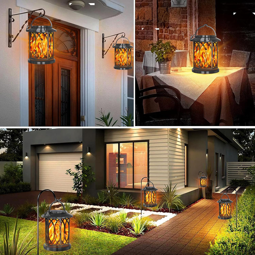 2pcs Hanging Solar Lanterns with Realistic Flickering Flame LED, Solar Lights Outdoor Garden, Waterproof Flame Effect Garden Ornaments for Pathway Patio Decoration