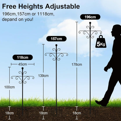 92-Inch Heavy-Duty Iron Shepherds Hooks for Outdoor - Double Bird Feeder Poles with 5-Prong Sturdy Base, Adjustable Plant Hanger Hooks for Garden, Wedding Decor, Bird Feeders & Lanterns - Easy Installation, Traditional Design, Bird Feeder Hanging Poles, G