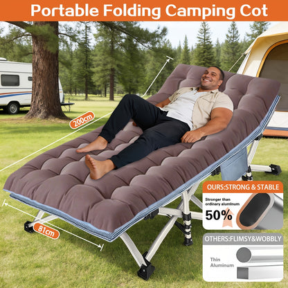 Camping Bed Folding - Heavy Duty XXL Camp Cot with Comfortable Mattress for Adults, Portable Foldable Guest Bed with Carry Bag for Camping, Travel, Picnic & Home Use, Oversize Sturdy Frame