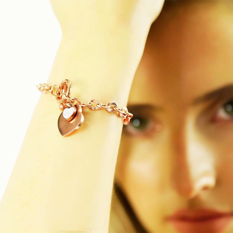 MGJ™ Austrian Crystal Heart Charm Toggle Bracelet for Women – Hypoallergenic Jewelry Gift in Silvery, Golden, or Rose Golden | Includes Premium White Gift Box, Bag & Christmas Card Festive Christmas Gift for Women Ladies, Wife, Her – Includes White Gift B