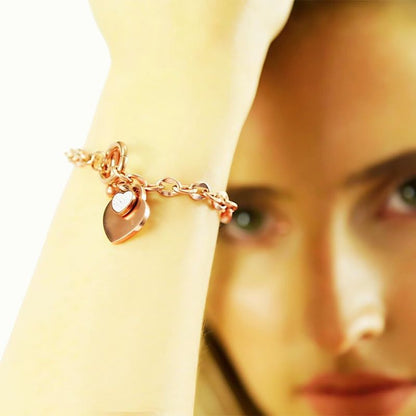 MGJ™ Austrian Crystal Heart Charm Toggle Bracelet for Women – Hypoallergenic Jewelry Gift in Silvery, Golden, or Rose Golden | Includes Premium White Gift Box, Bag & Christmas Card Festive Christmas Gift for Women Ladies, Wife, Her – Includes White Gift B