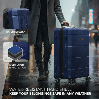 28 Inch Large Suitcase Lightweight ABS Hard Shell with TSA Lock & 4 Spinner Wheels - 75x49x29cm Check-In Luggage, Water-Resistant, UK Stock