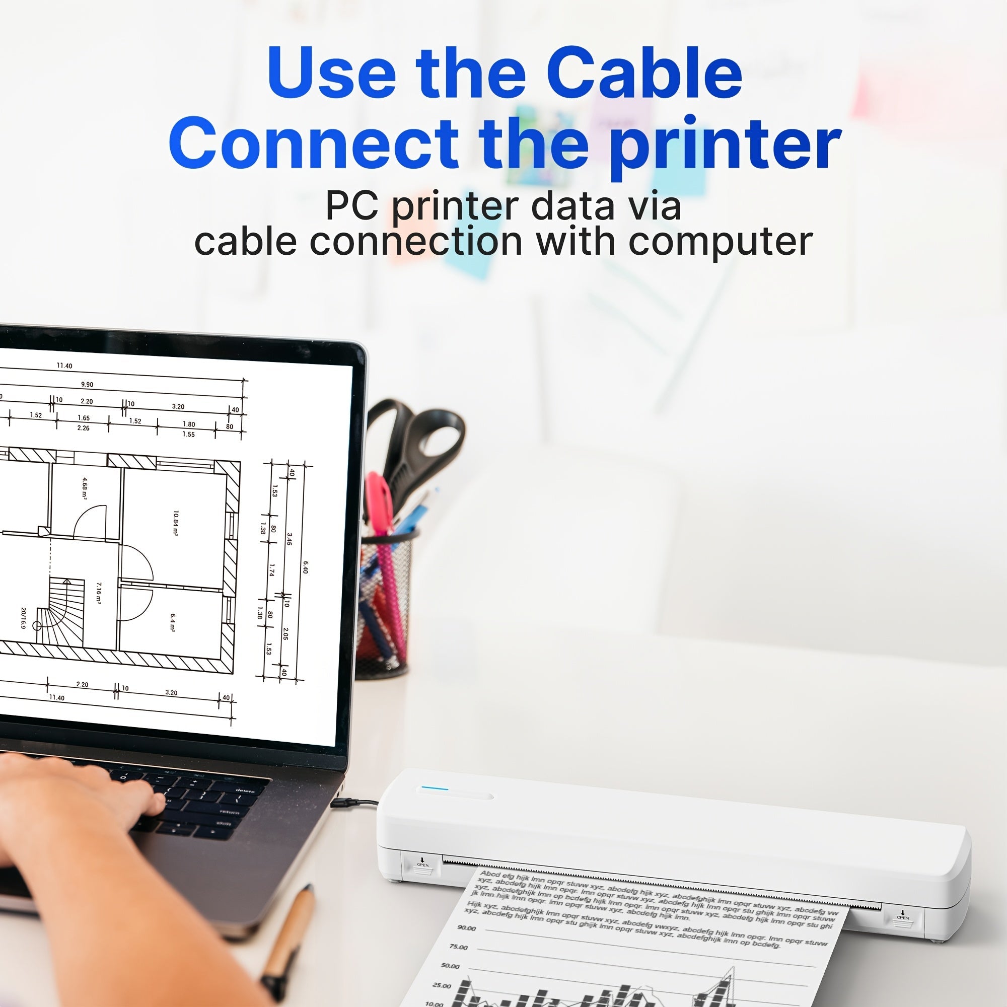 A4 Portable Thermal Printer, Wireless And with USB Printing, Compatible Phones, Tablets - Ivory White option
