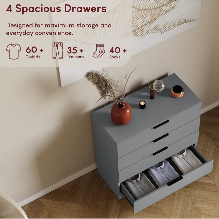 Vida Designs Trega 4 Drawer Chest of Drawers Space-Saving Storage Smooth Glide Drawers Bedroom Furniture