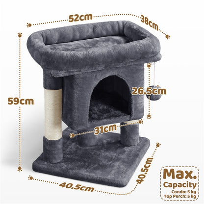 Costoffs 59cm Height Cat Tree, 2-Level Cat Tower Furniture, Climbing Frame with Condo/Plush Perch/Scratch Posts, Cat Climbing Tower for Cats Kittens Pets, Small to Medium-sized Cats, Dark Gray/Light Gray/Black/Pink