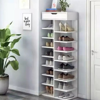 8/9-Tier Heavy-Duty Tall Shoe Rack Cabinet with Drawer, Space-Saving Vertical Shoe Organizer, Narrow Entryway/Bedroom/Office Storage, for Hallway, Closet, Apartment, Bedroom Organization