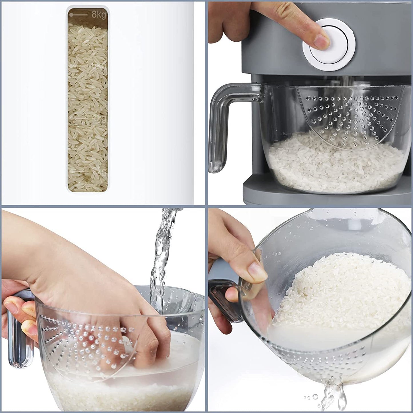 Rice Dispenser Container 10KG - Cereal Containers Storage with Measuring Cup, Sealed Moisture Proof Rice Bucket - Dry Food Grain Flour Soybean for Kitchen Pantry Household, BPA-Free