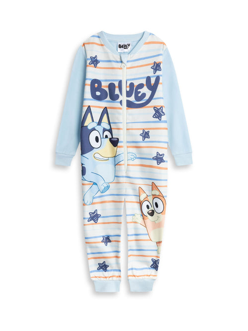 Bluey Boys Blue Striped Onesie | Long Sleeve Zip-Up Sleepwear with Bluey & Bingo Characters | Microfleece Loungewear for Bedtime & Relaxing | Kids Cartoon Pyjamas | Bluey Merch - 3-4 Years