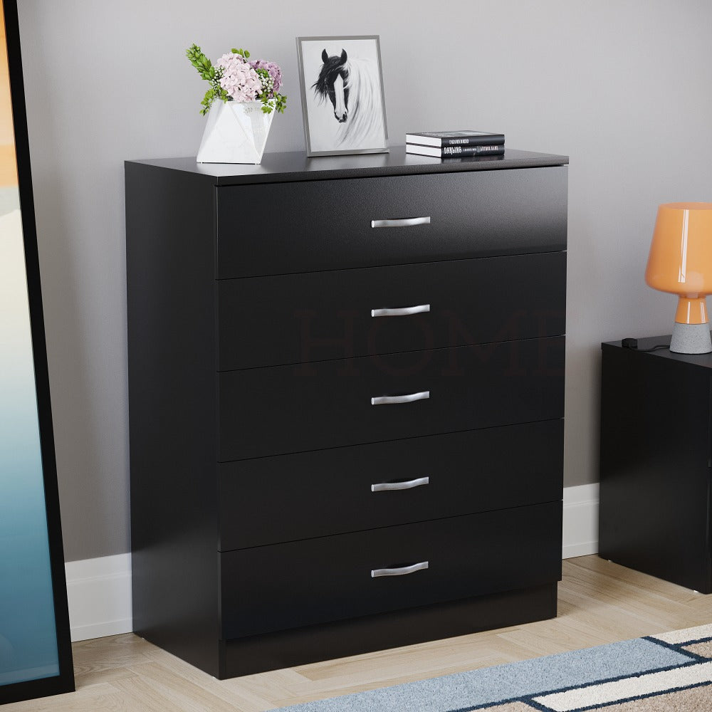 Chest of Drawers 5 Drawer Dresser with Metal Handles & Anti-Bowing Support, Bedroom Storage Furniture in White, Black, Grey & Pine – Spacious & Sturdy