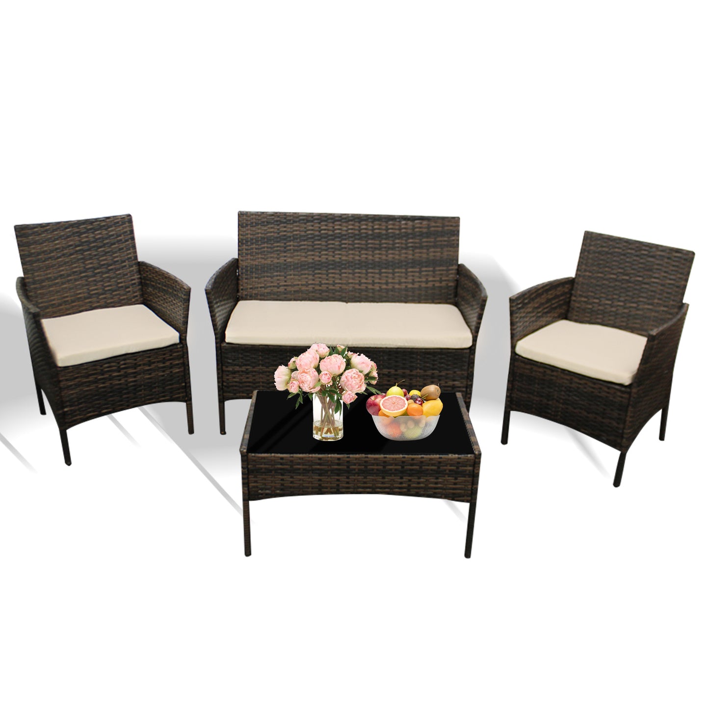 Garden Furniture Sofa Chairs Table Set Rattan Conservatory Outdoor Patio Seat Cushion With Single Armchairs With Coffee Table 6210-B Sofa