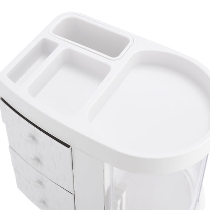 Desktop Storage Box, 4 Drawers and 1 Top Platform, Desk Organizer with Drawer, Display Case and Cosmetic Storage Box, Great for Bathroom, Dresser, Countertop Cosmetic Organiser, White