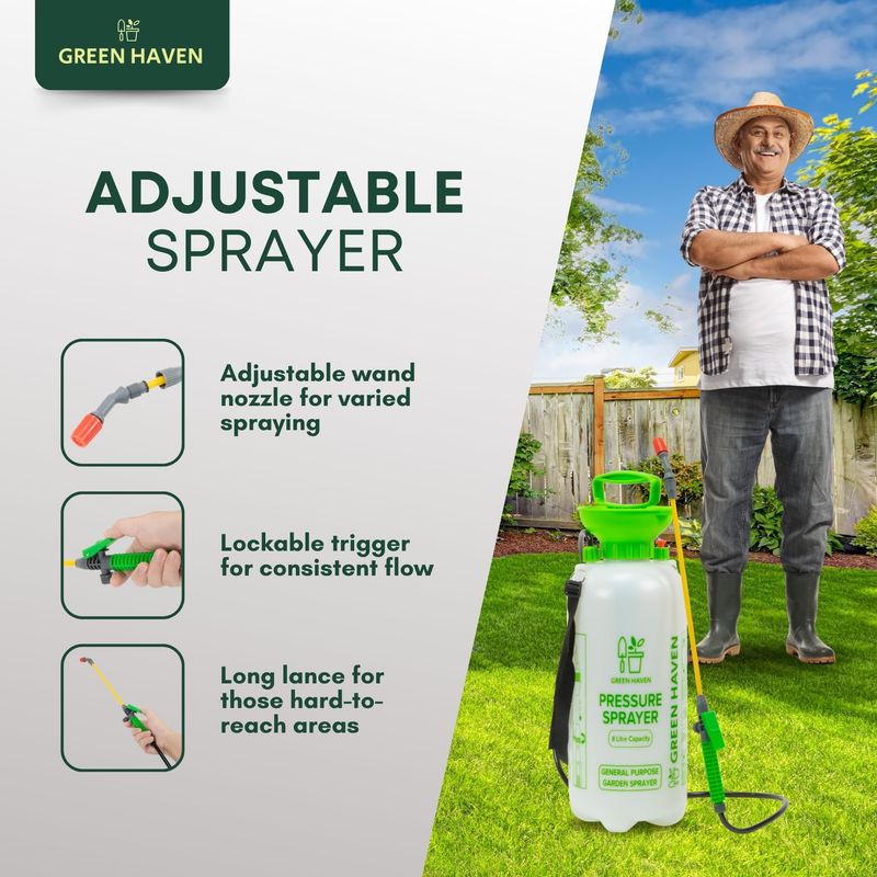 8L Garden Pump Pressure Sprayer with Shoulder Strap & Adjustable Wand – Manual High Pressure Spray Bottle for Plants, Lawn Care, Weed Control & Household Cleaning