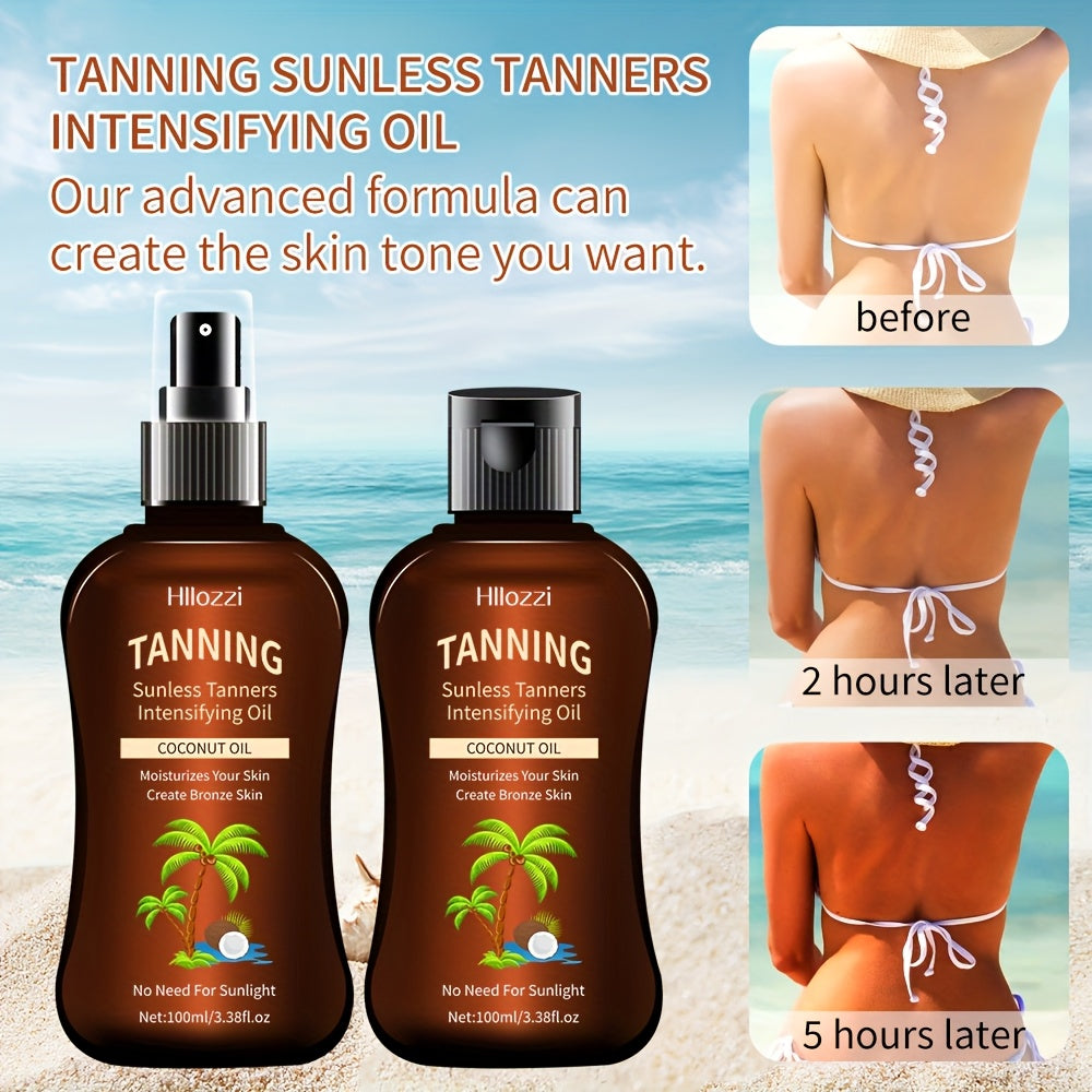 100Ml/3.38Fl.Oz Coconut Tanning Oil Self-Tanner Waterproof Tanner Sunless Tanner Indoor Tanner Sunless Tanner Hydrating Moisturizing Nourishing Spray Bottle And Flip-Top Bottle Easy to Use Convenient to Carry, Oxybenzone Free Coconut Tanning Oil
