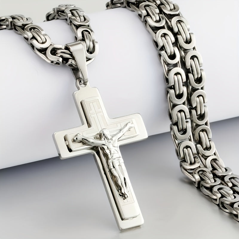 Men's Fashion Accessories 2pcs Set: Stainless Steel Corrosion Geometric Pattern Pendant + Hand-Assembled U-Shaped Necklace