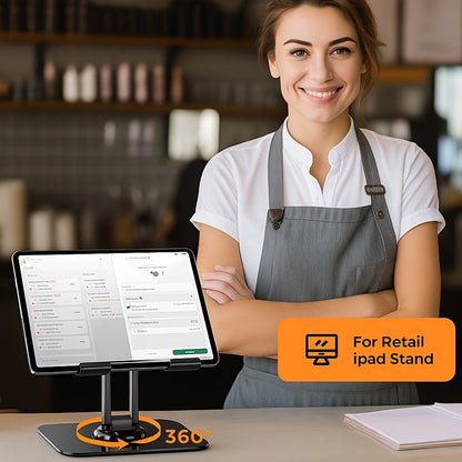 2PCS Set (1x Heavy-Duty Adjustable Tablet Stand & 1x Allen Key) - 360° Rotating Base, Foldable Design, All-Metal Construction, Ergonomic Desk Holder for iPad, Tablet, Phone & Laptop, Sturdy & Stable, Ideal for Office & Home Use
