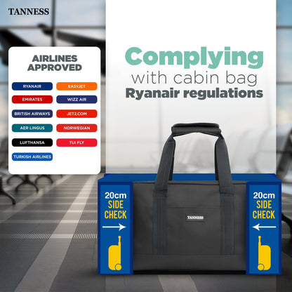 Tanness Ryanair 40x20x25 Cabin Bags with Adjustable Shoulder Strap | 40x20x25 Cabin Bag Holdall Bag, Travel Bag, Under Seat Cabin Bag | Hand Luggage Bag Carry On Bag | Cabin Suitcase Bags