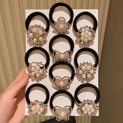 10pcs Rhinestone Faux Embellished hair band, Cute Elastic Jersey Material, Includes Minimalist & Elegant Styles Women's Hair Ties