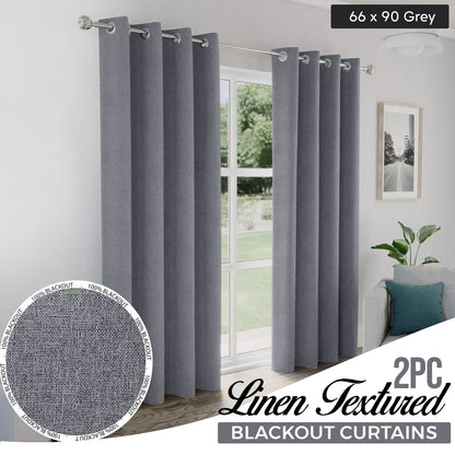 2pcs Linen Textured Blackout Curtains – Linen-Look Coated Thick Fabric Grommet Top Drapes for Bedroom & Living Room, Noise Reducing Energy Saving Window Panels for Home Decor 135GSM