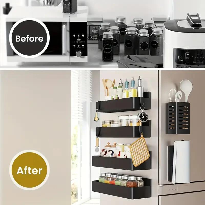 2-Pack Large Magnetic Plastic Storage Baskets, Suitable for Fridge, Microwave and Washing Machine - Multifunctional Kitchen Organizer with Spice Rack Holder on Refrigerator Side Panel Gap, Fridge Organizers And Containers, Fridge Storage, Fridge Accessori