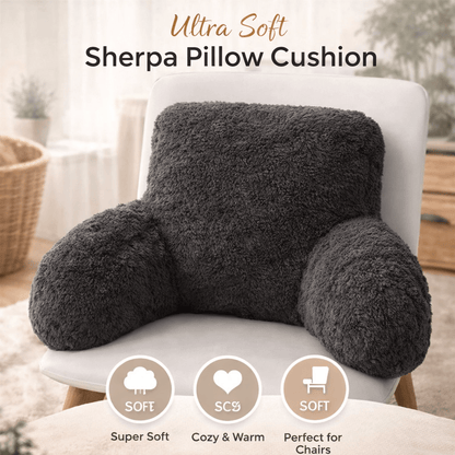 Teddy Fleece Reading Pillow with Arms Soft Backrest Support Cushion 65x40cm for Bed and Sofa in 4 Colours