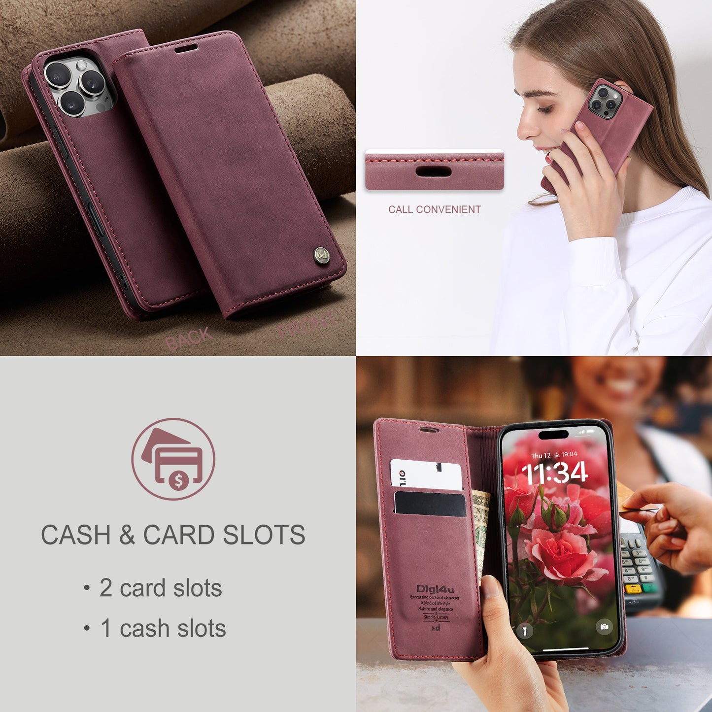 Upgraded Faux Leather Flip Cover Wallet Case For iPhone 16 Plus 16 Pro Max with Card Holder, Magnetic Closure, and Stand Function Phone Case