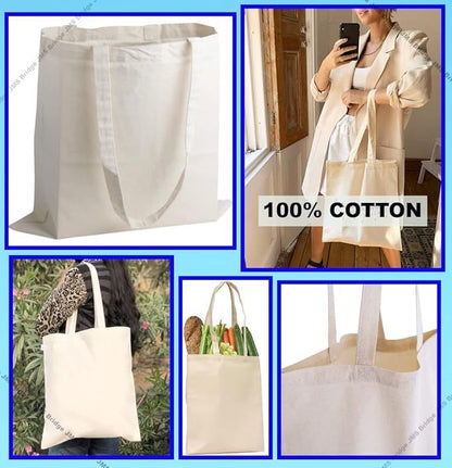 20pcs Natural Color Cotton Tote Bags – Blank Reusable Cotton Bags with Handles – Ideal for Printing, Sublimation, DIY Crafts, Grocery, Shopping, Gift & Event Use Pack of 20