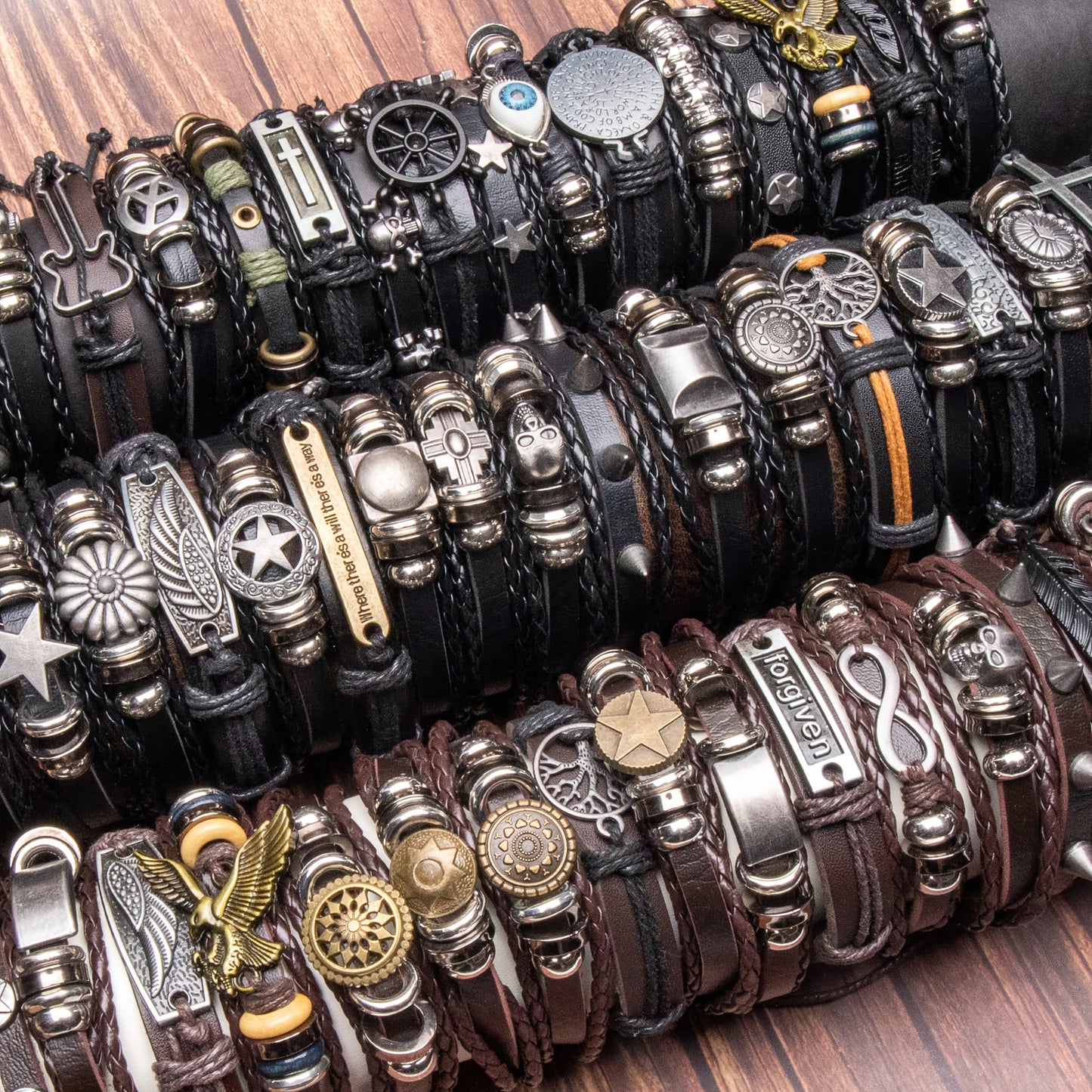 12pcs/24pcs/36pcs Vintage Style Men'S Woven Random Mixed Bracelets, Adjustable Size