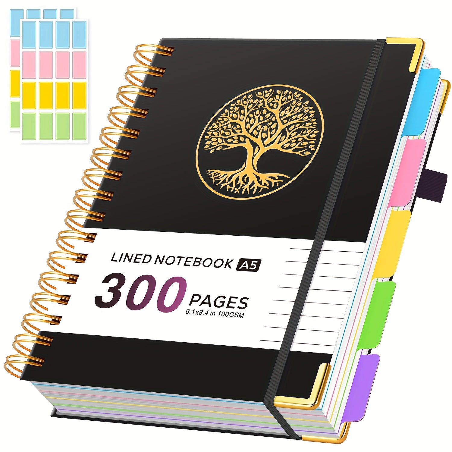 A5 Spiral Notebook with Divider Dividers, Subject Pages/150 Sheets 100GSM with 21cm - Black option