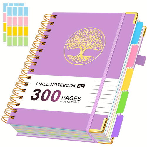 A5 Spiral Notebook with Divider Dividers, Subject Pages/150 Sheets 100GSM with 21cm