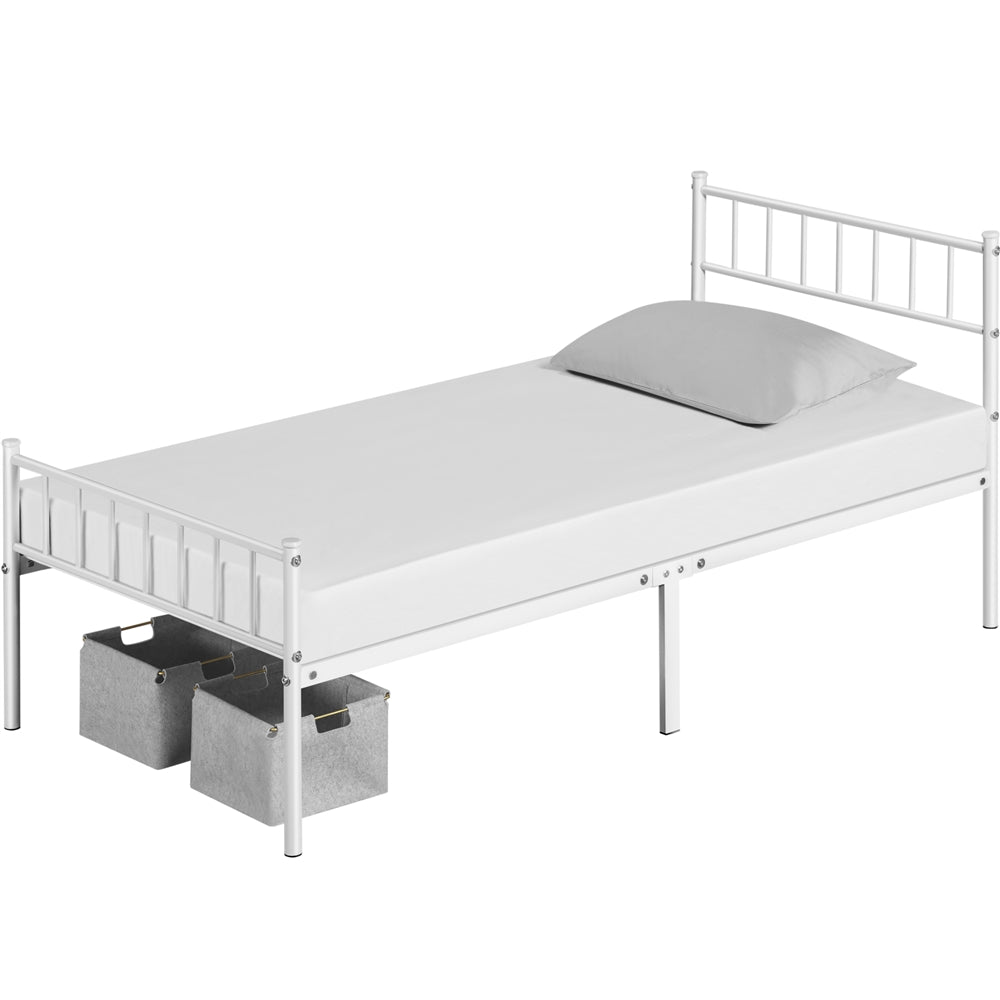 Costoffs Metal Bed Frame, Single/Double Size Bed Platform with Slatted Headboard and Footboard, Solid Slat Support, Large Storage Space, Easy Assembly Bed, Modern Mattress Foundation, Black/White/Pink/Silver